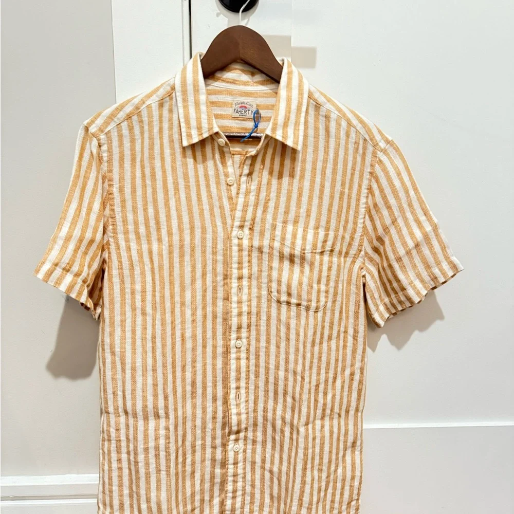 Faherty Palma Linen Camp Shirt in “Sienna Valley Stripe” - Picture 6 of 7
